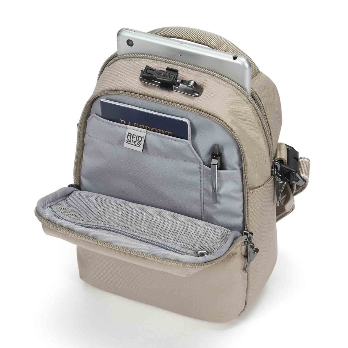 Pacsafe V Companion Beige Anti-Theft Crossbody