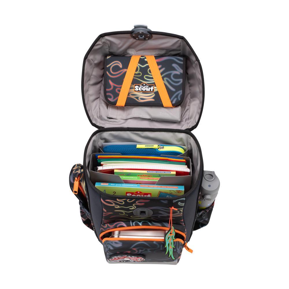 Scout Exklusiv Neo Safety Light Flames Schulranzen Set 4tlg.