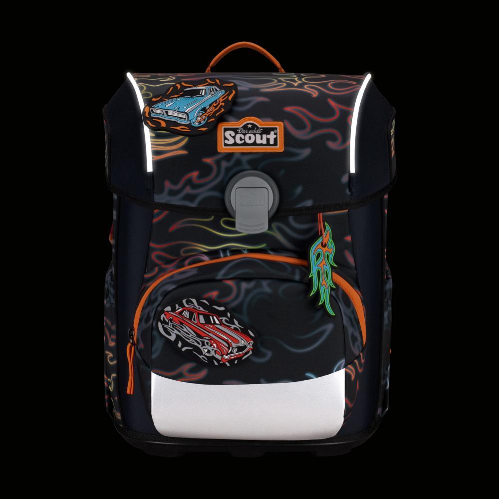Scout Exklusiv Neo Safety Light Flames Schulranzen Set 4tlg.