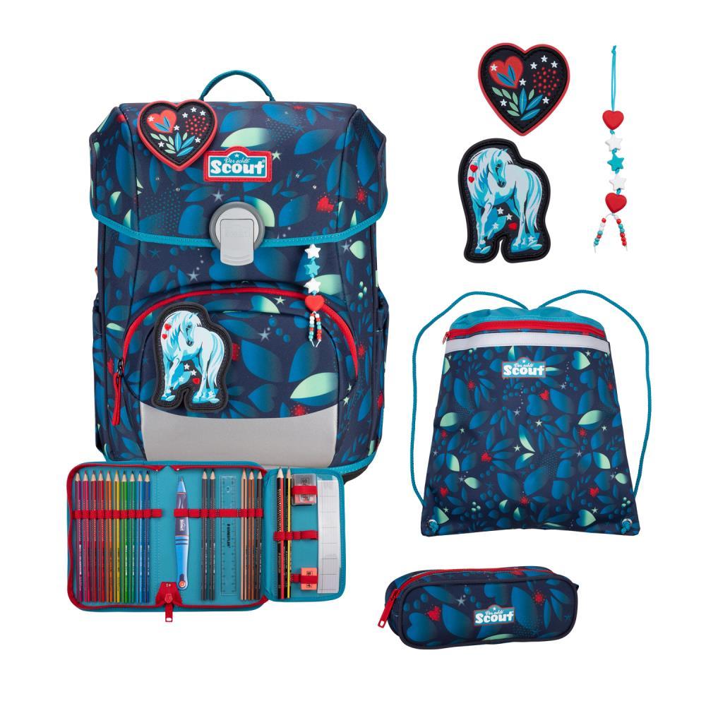 Scout Exklusiv Neo LED White Unicorn Schulranzen Set 4tlg.