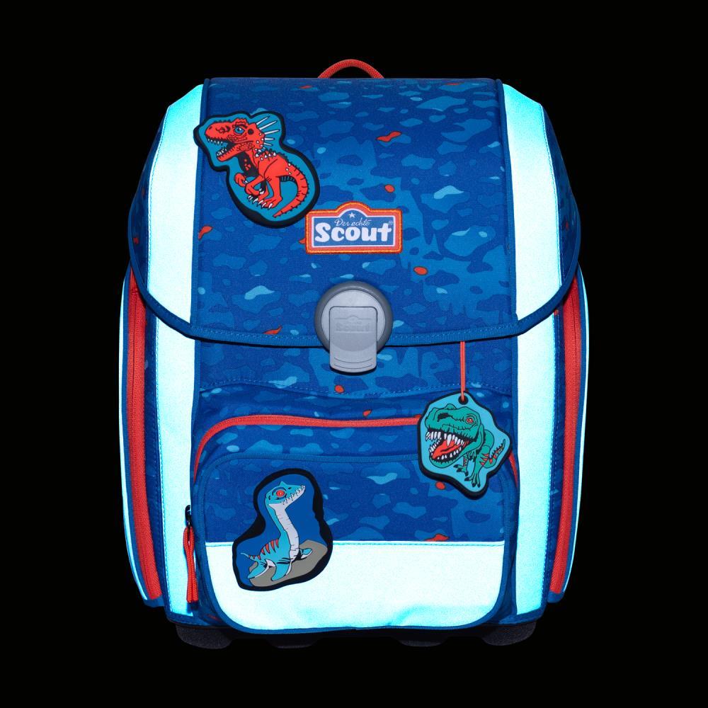 Scout Exklusiv Genius Superflash Blue Dino Schulranzen Set 4tlg.