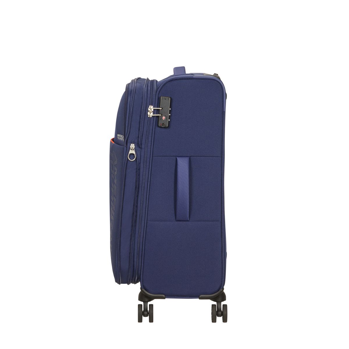American Tourister Fun Cruise Navy Orange 4 Doppelrollen Trolley L 80cm