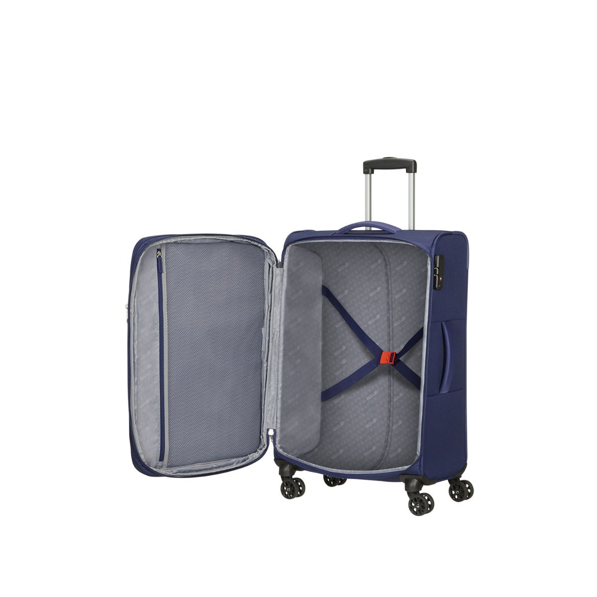 American Tourister Fun Cruise Navy Orange 4 Doppelrollen Trolley M 68cm