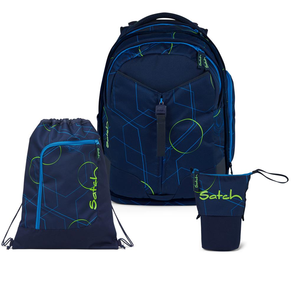 Satch Match Blue Tech Pencil Slider Light Edition Schulrucksack Set 3tlg.