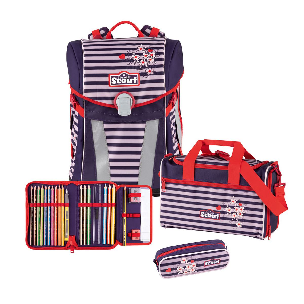 Scout Sunny Happy Stripes Schulrucksack Set 4tlg.