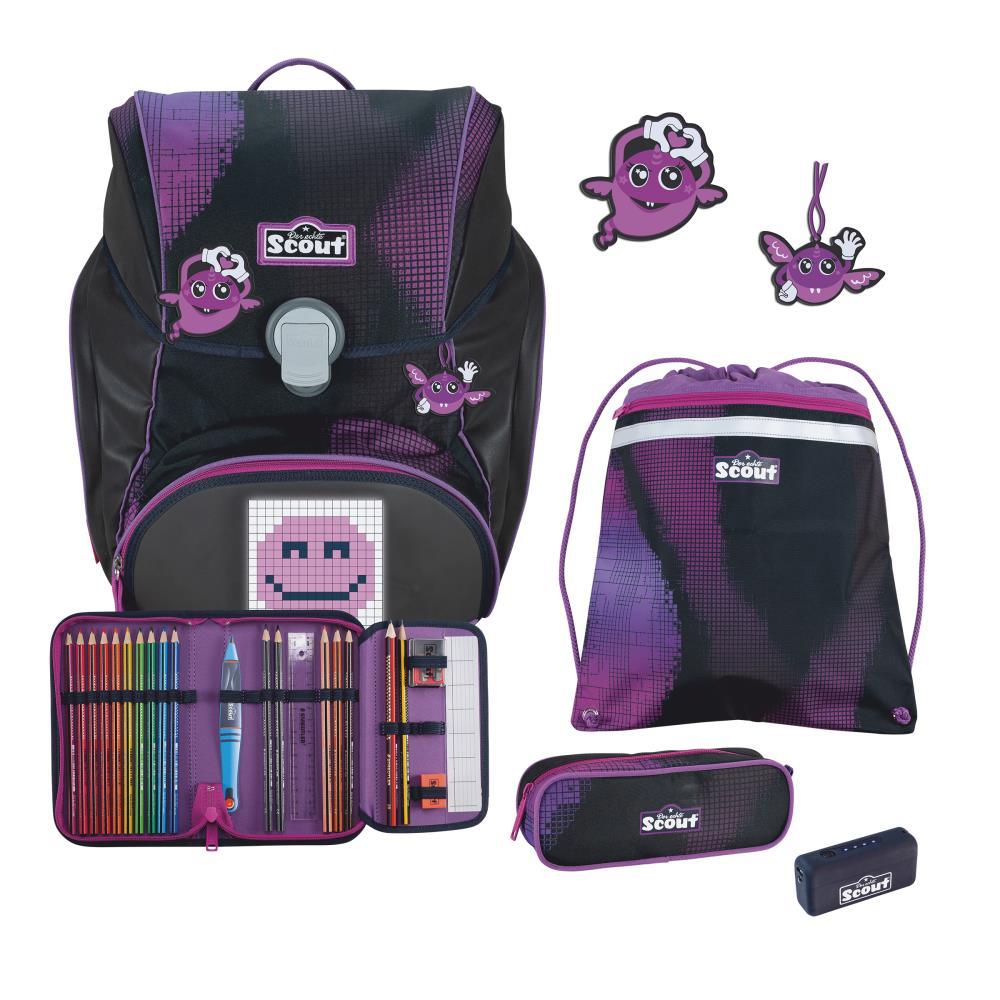 Scout Exklusiv Alpha Movie Star Pink Pixel Schulrucksack Set 5tlg.