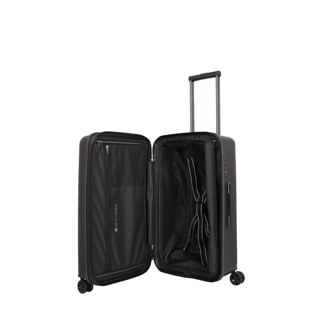 Travelite Roomer Trunk Schwarz 4-Doppelrollen Trolley M 66cm