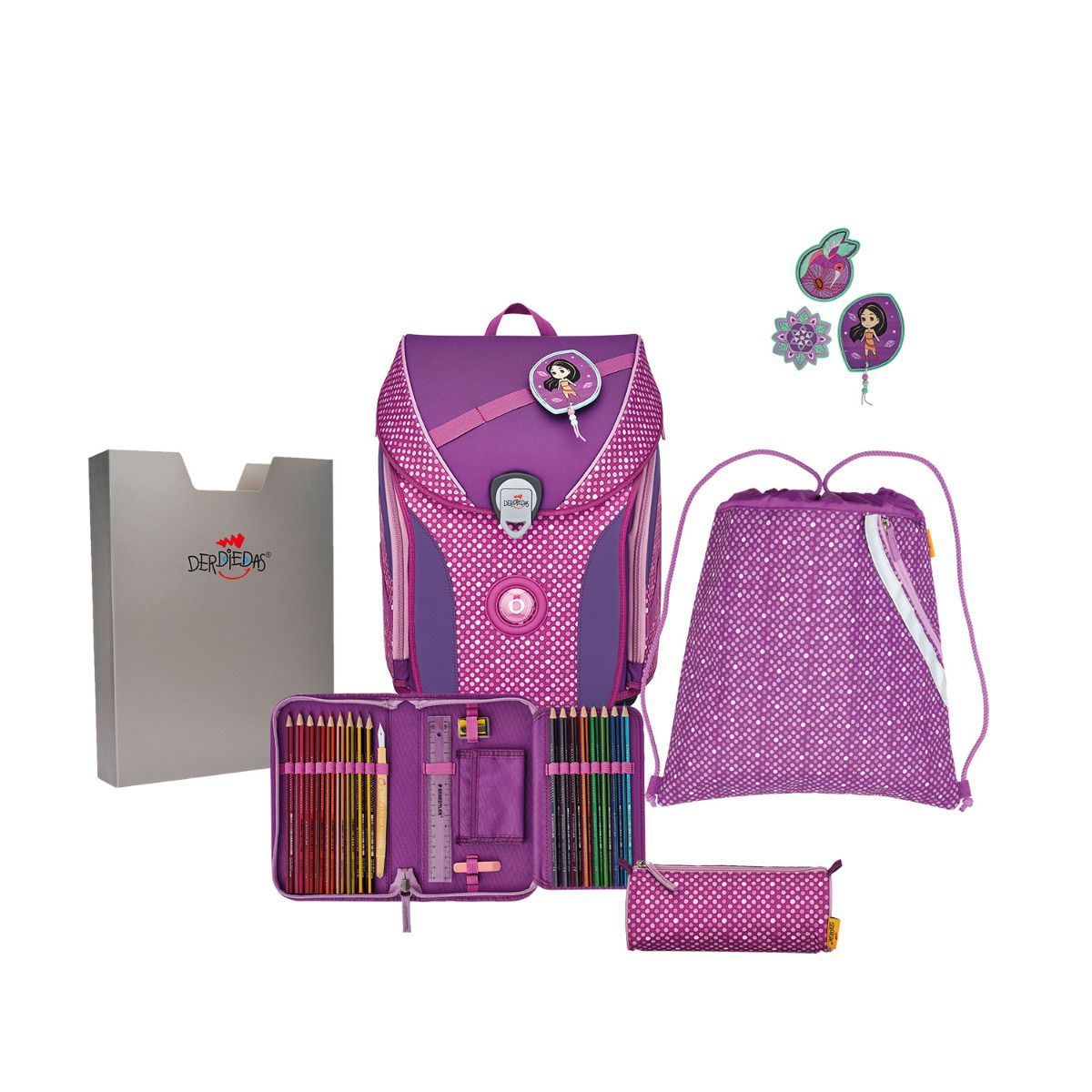 DerDieDas ErgoFlex MAX Purple Dots Schulranzen Set 5tlg.