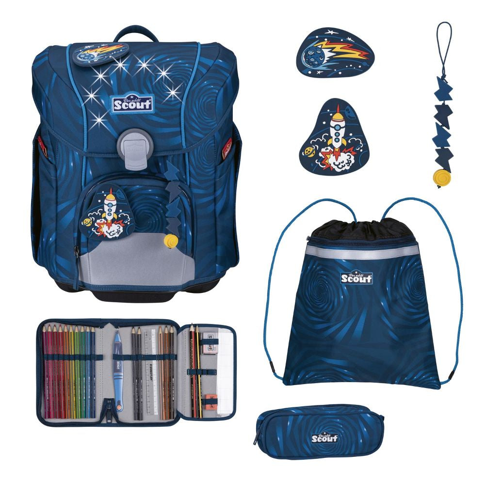 Scout Exklusiv LED Micro Rocket Rider Schulranzen Set 4tlg.