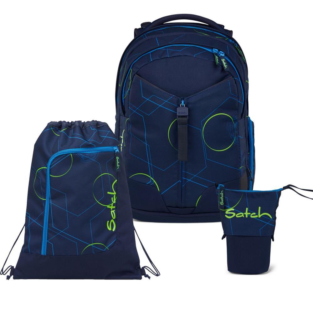 Satch Match Blue Tech Pencil Slider Light Edition Schulrucksack Set 3tlg.